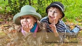  Presentation with fall season - Cool new presentation theme with portrait of happy girl and boy enjoying in golden autumn fall season backdrop and a coral colored foreground