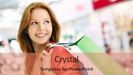  Presentation with trade - Beautiful theme featuring portrait of happy girl with shopping bags in trade center backdrop and a coral colored foreground