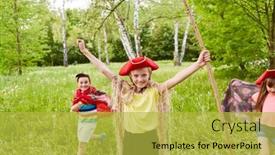  Presentation with hat - Presentation design enhanced with portrait-of-happy-girl background and a  colored foreground