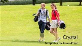  Presentation with bag - Presentation theme featuring portrait of happy golfing couple background and a yellow colored foreground