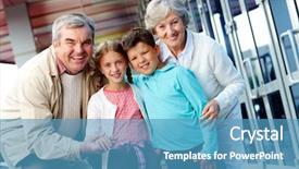  Presentation with grandparents - Presentation theme having sales generation - portrait of happy grandparents background and a teal colored foreground
