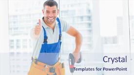  Presentation with drilling - Slides consisting of portrait of happy handyman drilling background and a sky blue colored foreground
