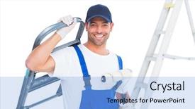  Presentation with paint roller - Presentation featuring handyman with chair and paint background and a light blue colored foreground