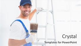  Presentation with handyman service - Amazing theme having portrait of happy handyman backdrop and a white colored foreground