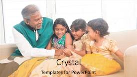  Presentation with portrait of indian macaque monkey - Beautiful theme featuring portrait of happy indian family backdrop and a  colored foreground