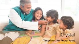  Presentation with portrait of indian macaque monkey - Theme with portrait of happy indian family background and a  colored foreground