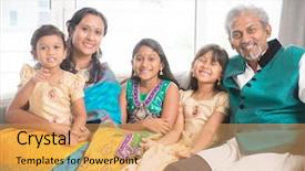  Presentation with portrait happy family smiling - PPT layouts with portrait of happy indian family background and a yellow colored foreground