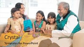  Presentation with family talking - Theme having portrait of happy indian family background and a  colored foreground