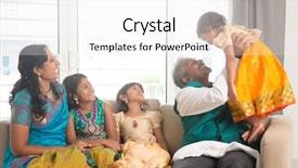  Presentation with portrait of indian macaque monkey - Slide deck featuring portrait of happy indian family background and a  colored foreground