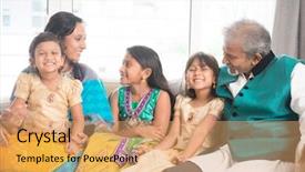  Presentation with family talking - Beautiful theme featuring portrait of happy indian family backdrop and a coral colored foreground