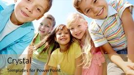 Presentation with happy kids - Amazing PPT theme having portrait of happy kids outdoor backdrop and a yellow colored foreground