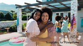  Presentation with female - Slides having portrait-of-happy-loving-biracial background and a coral colored foreground