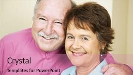  Presentation with fifties - Slide set having portrait of happy loving couple in their late fifties background and a coral colored foreground