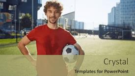  Presentation with trainer - PPT theme featuring portrait-of-happy-male-football and a mint green colored foreground