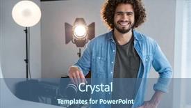  Presentation with studio - PPT layouts consisting of portrait of happy male photographer background and a ocean colored foreground