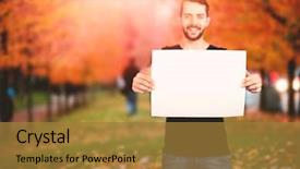  Presentation with blank - Audience pleasing slide deck consisting of portrait of happy man showing backdrop and a  colored foreground