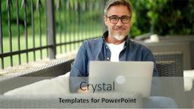  Presentation with home garden - Slides with portrait-of-happy-man-sitting background and a light gray colored foreground