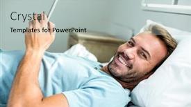  Presentation with mobile home - Slides enhanced with portrait-of-happy-man-using background and a light gray colored foreground