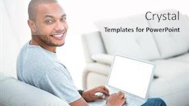  Presentation with social isolation - Theme featuring portrait-of-happy-man background and a  colored foreground