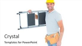  Presentation with step - Presentation theme featuring portrait of happy manual worker background and a white colored foreground