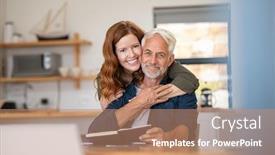  Presentation with harmony - Audience pleasing PPT theme consisting of portrait-of-happy-mature-couple backdrop and a coral colored foreground