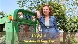  Presentation with tractor - PPT theme enhanced with portrait-of-happy-mature-farmer background and a violet colored foreground