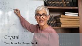  Presentation with math students - Audience pleasing theme consisting of portrait-of-happy-mature-professor backdrop and a light gray colored foreground