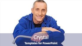  Presentation with tire - Slides with portrait of happy mechanic with a tire and wrench background and a ocean colored foreground