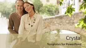  Presentation with granada - Colorful presentation theme enhanced with portrait of happy middle aged couple sitting on wall by bridge granada spain backdrop and a coral colored foreground