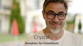  Presentation with home garden - Presentation design enhanced with portrait-of-happy-middle-aged background and a coral colored foreground