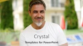  Presentation with home garden - PPT theme having portrait-of-happy-middle-aged background and a white colored foreground