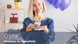  Presentation with lit candles - Slide set consisting of portrait-of-happy-middle-aged background and a ocean colored foreground