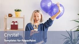  Presentation with lit candles - Presentation theme with portrait-of-happy-middle-aged background and a ocean colored foreground