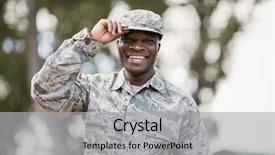  Presentation with boot camp - Amazing presentation design having portrait of happy military soldier backdrop and a light gray colored foreground