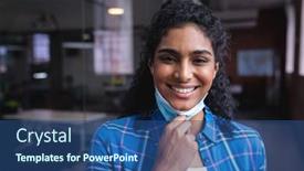  Presentation with covid coronavirus - PPT theme having portrait-of-happy-mixed-race background and a  colored foreground