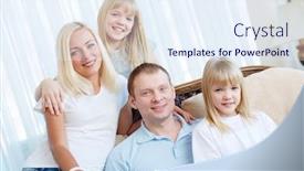  Presentation with mom kids - PPT layouts featuring portrait of happy mom and dad bonding with their twin kids background and a sky blue colored foreground