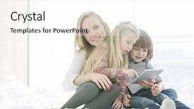  Presentation with using digital tablet - Presentation having portrait of happy mother background and a white colored foreground