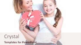  Presentation with happy birthday - Theme enhanced with portrait of happy mother and young daughter hold gift for birthday - isolated background and a lemonade colored foreground