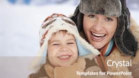  Presentation with snow day - Cool new presentation theme with portrait of happy mother and child together in snow on a cold winter day laughing smiling backdrop and a coral colored foreground