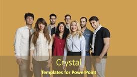  Presentation with ethnic group - Beautiful presentation featuring portrait of happy multi ethnic group of friends standing together over colored background backdrop and a tawny brown colored foreground
