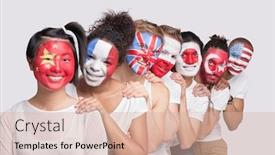  Presentation with ethnic group - PPT theme with portrait-of-happy-multi-ethnic background and a lemonade colored foreground