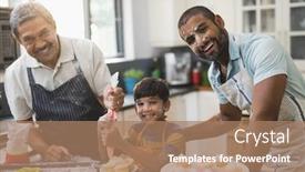  Presentation with generation - Slide deck featuring portrait-of-happy-multi-generation background and a coral colored foreground