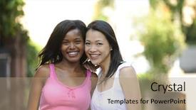  Presentation with children multiethnic - PPT theme enhanced with portrait of happy multiethnic friends background and a coral colored foreground