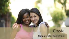  Presentation with friends - Colorful theme enhanced with portrait of happy multiethnic friends backdrop and a  colored foreground