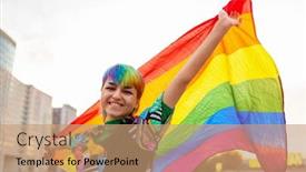  Presentation with non binary - Presentation design featuring portrait-of-happy-non-binary background and a coral colored foreground