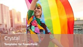  Presentation with rainbow flag - Amazing PPT layouts having portrait-of-happy-non-binary backdrop and a coral colored foreground