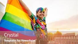  Presentation with rainbow flag - Slide deck enhanced with portrait-of-happy-non-binary background and a coral colored foreground