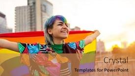  Presentation with non binary - Amazing presentation design having portrait-of-happy-non-binary backdrop and a coral colored foreground