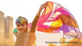  Presentation with non binary - Presentation theme featuring portrait-of-happy-non-binary background and a yellow colored foreground