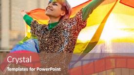  Presentation with rainbow flag - Colorful PPT layouts enhanced with portrait-of-happy-non-binary backdrop and a tawny brown colored foreground